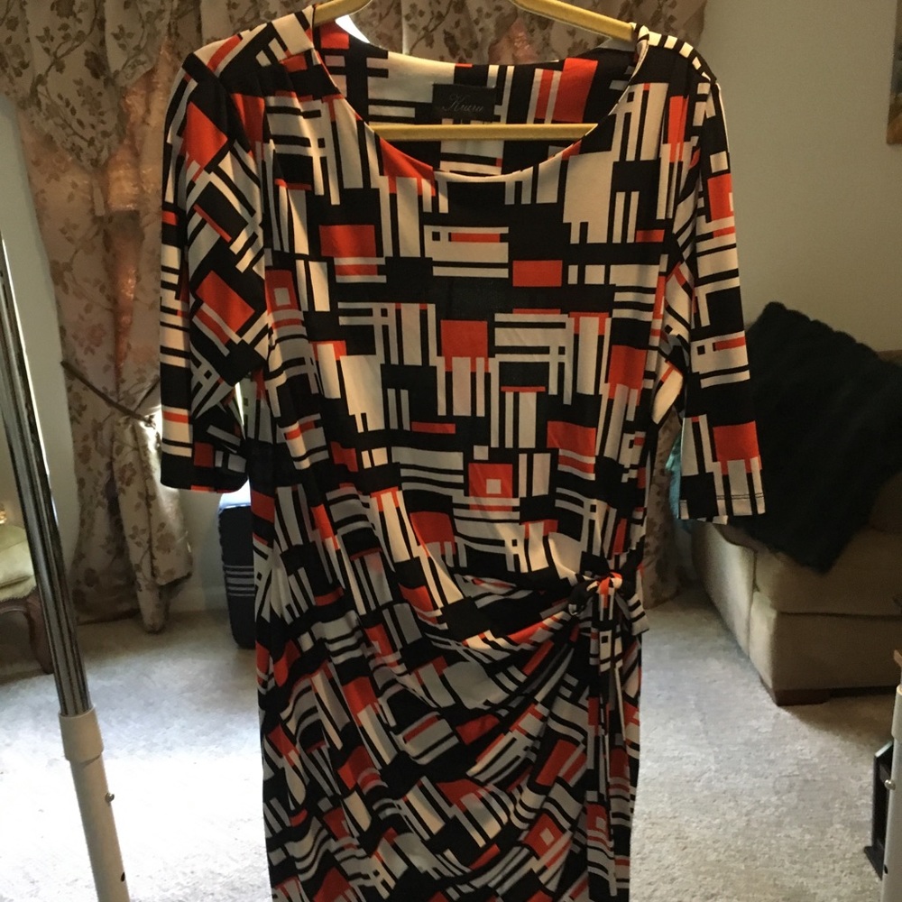 Abstract print dress, short sleeve
